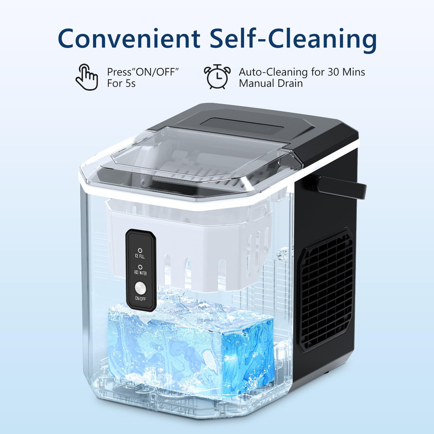 ICEVIVAL Countertop Ice Makers -26 lbs/24H, 9 Cubes Ready in 8Mins, Self-Cleaning Countertop Ice Maker with Handle, Portable Ice Machine with Ice Scoop&Basket, Perfect for Home/Kitchen/Office(Black)