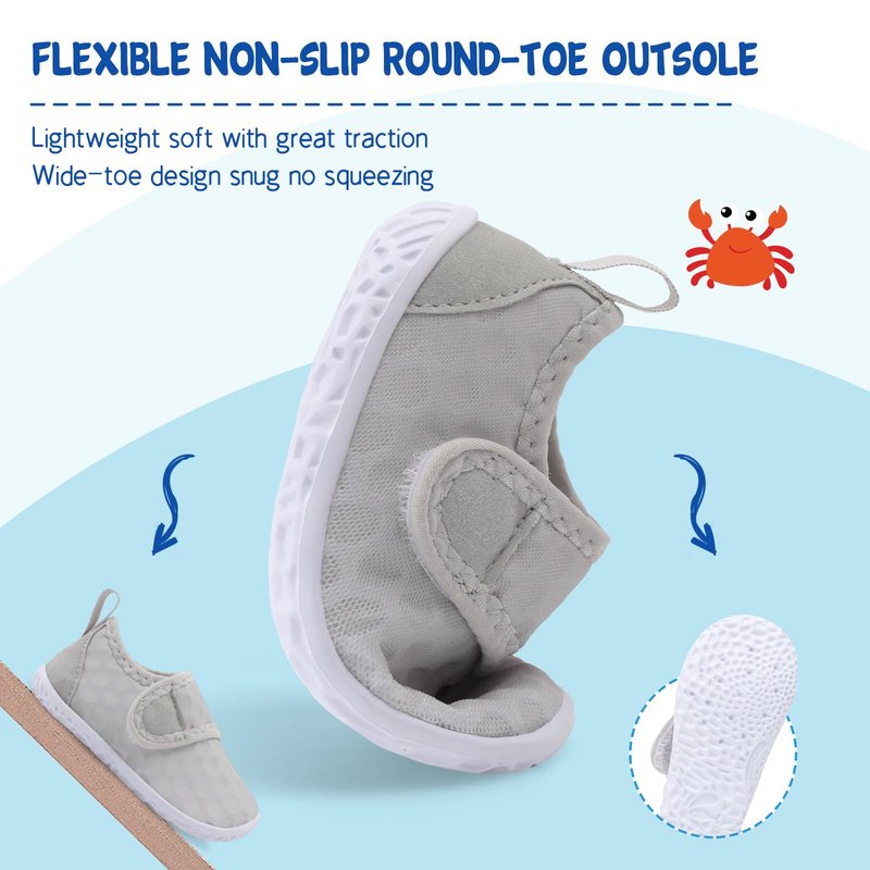 LeIsfIt Kids Water Shoes Toddler Girls Boys Swim Shoes Outdoor Quick-Dry Breathable Aqua Socks for Beach Pool Surf, LightGrey, 13 Little Kid