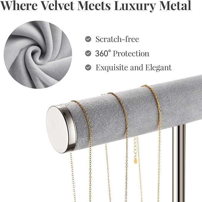 2 Tier Bracelet Holder Display - Detachable T Bar Grey Velvet Bracelet Holder, Jewelry Holder Organizer for Bracelet, Necklace, Earrings, Rings