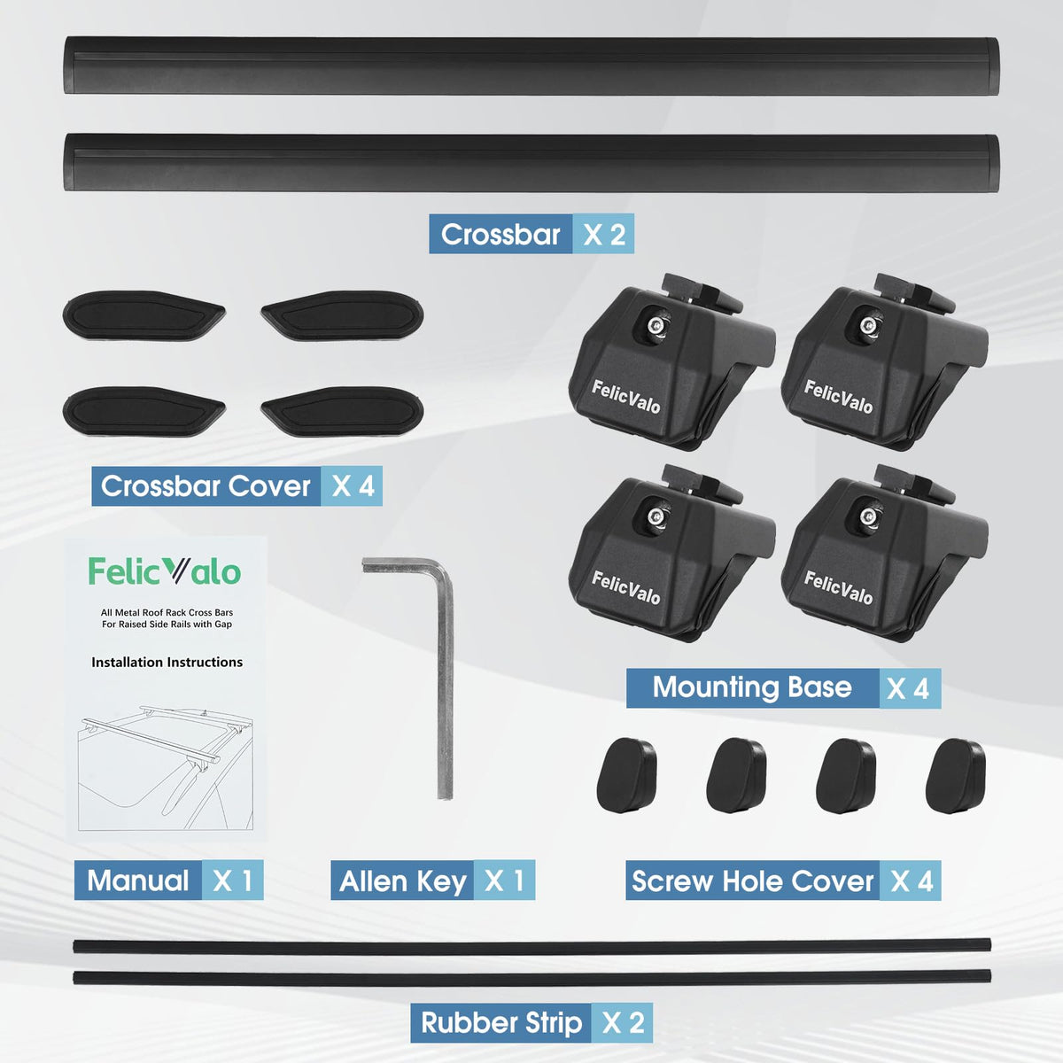 FelicValo FelicValo 53" All-Metal 330 lbs Roof Rack Cross Bars with T-Slot, Universal Fit for Raised Side Rails, Heavy Duty Aluminum Crossbars for Cargo Carrier, Kayak and Luggage, Lock-Free Design