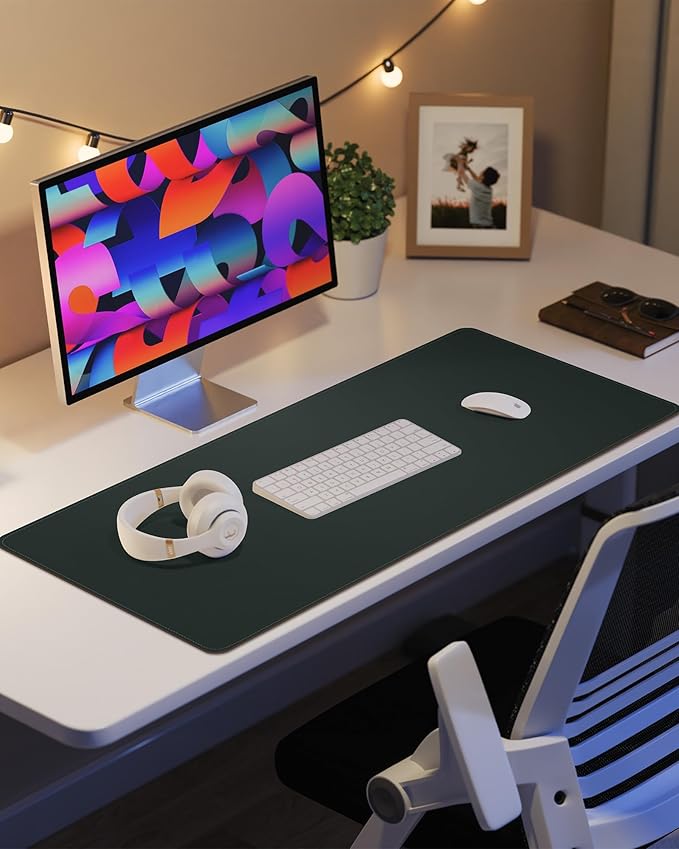 Desk Pad PU Leather Large Mouse Pad Laptop Computer Desk Mat Table Blotter Desktop Waterproof Non-Slip Protector for Office and Home (Dark Green, 120x43cm)