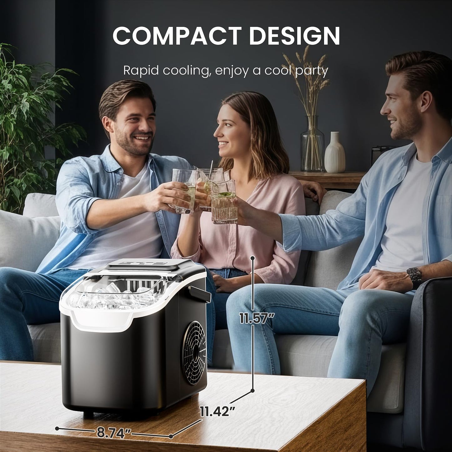 Countertop Ice Maker Machine – 8 Bullet Ice in 6 Mins, 26.5lbs/24Hrs Output – Self-Cleaning Portable Design with Selectable Ice Size & Touch Display for Home/Office/Bar