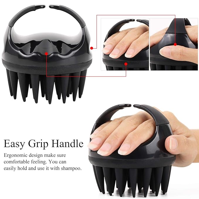 BTYMS Silicone Scalp Scrubber Shampoo Brush with Extra Long Bristles, Hair Scalp Massager Scalp Brush for Hair Growth & Dandruff Removal - Black