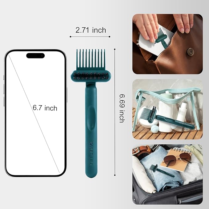 Hair Brush Comb Cleaning Tool Comb,2-in-1 Hair Brush Cleaner Tool, Portable Remover Rake for Removing Hair Dust, Home and Salon Use (Dark Green)