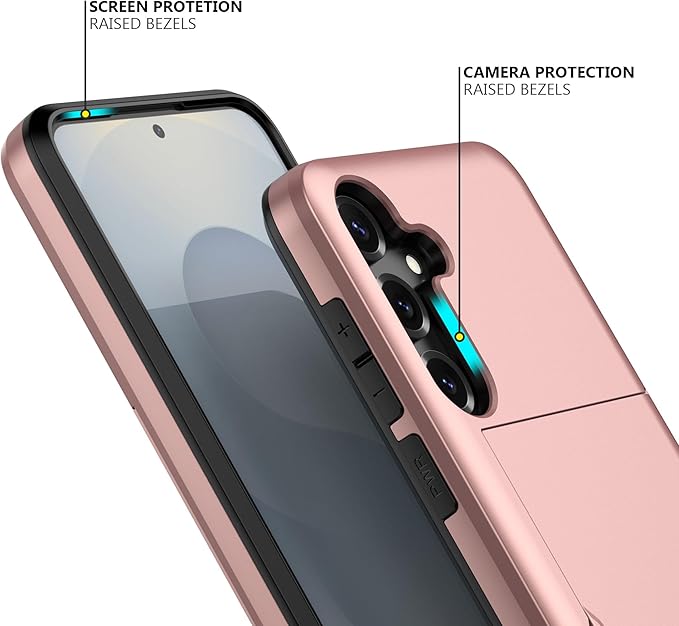 Nvollnoe for Samsung S25 Plus Case with Card Holder Dual Layer Heavy Duty Protective Case Hidden Card Slot Slim Wallet Cover for Samsung S25 Plus 6.7''(Rose Gold)