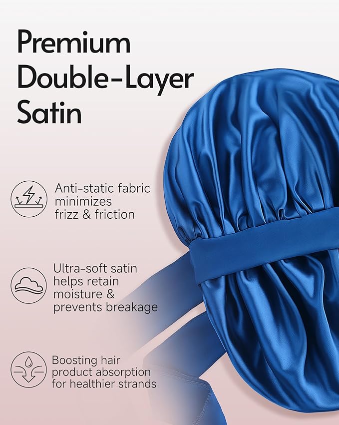 Yanideer 3 pcs Adjustable Satin Bonnets for Sleeping Double Layer Satin Lined Hair Bonnet with Tie Band for Women Curly Hair