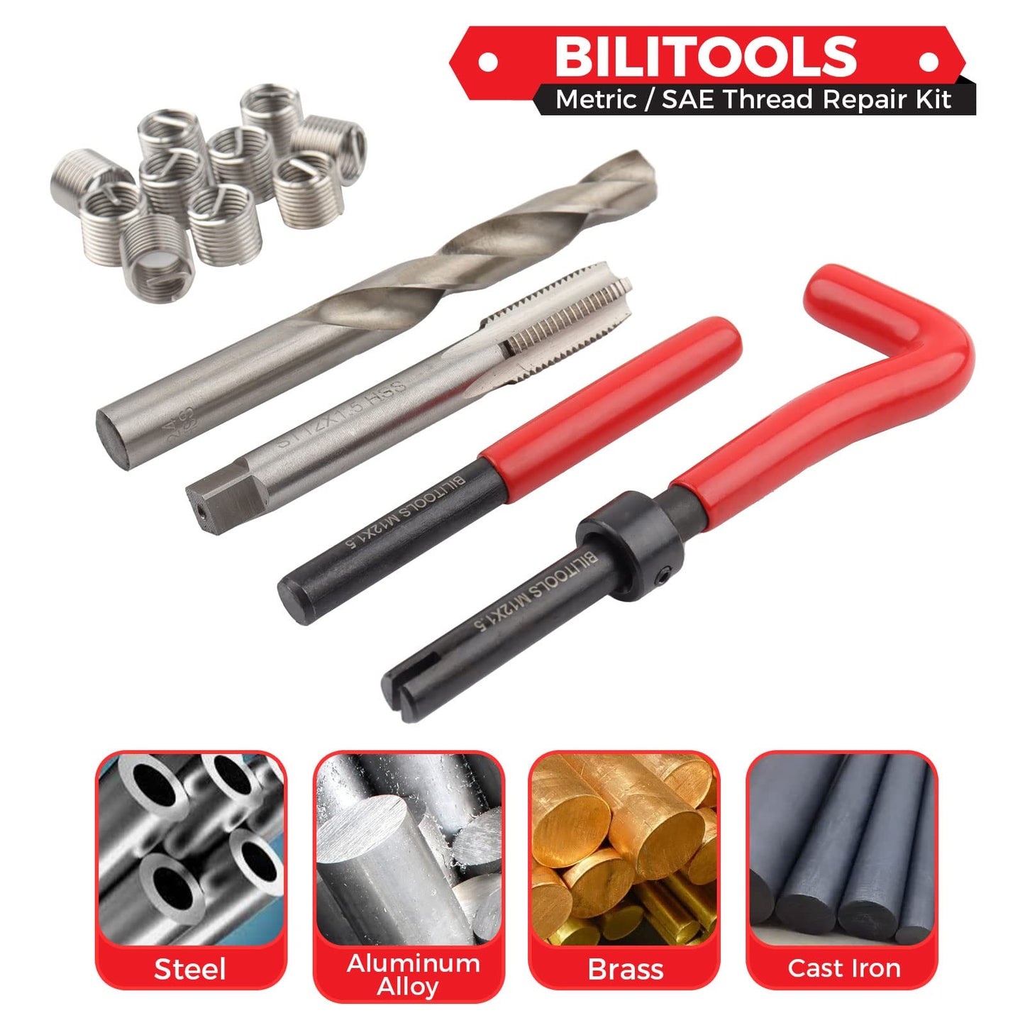 BILITOOLS 7/16-14 inch Thread Repair Kit, HSS Drill Helicoil Repair Kit SAE