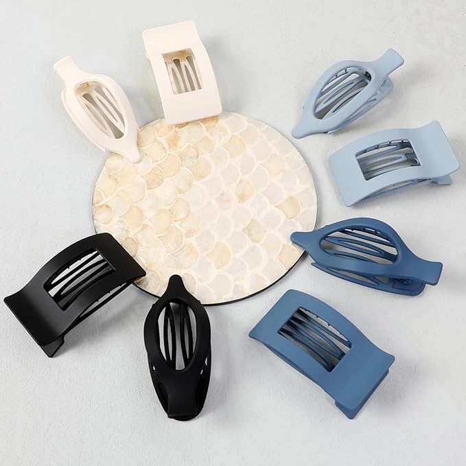 8Pcs French Flat Hair Clips for Women 2 Styles Claw Clips for Girls Matte Flat Hair Claw Clips for Thin and Thick Hair Large Non-slip Strong Hold Hair Accessories for Women (Blue)
