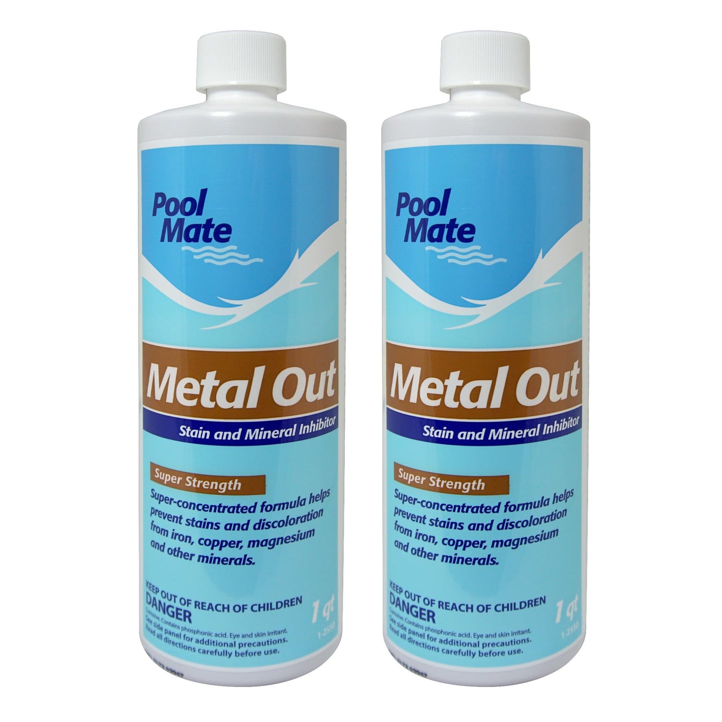 Pool Mate 1-Quart 2-Pack Concentrated Metal Out Stain and Mineral Inhibitor, Pool Metal Remover, Stain Remover, Made in USA