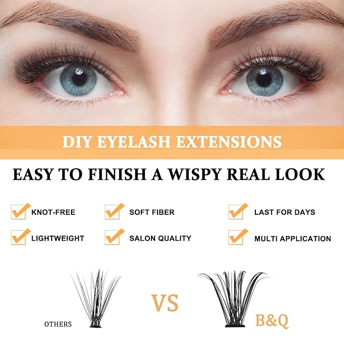 B&Qaugen False Eyelash, 280 Clusters Individual Lashes, 50D, Vegan, Cruelty Free