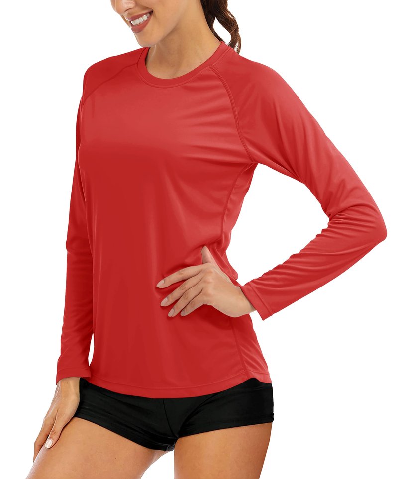 MAGCOMSEN Workout Shirts for Women Running Shirts Women Summer Shirts UV Protection Shirts for Women Long Sleeve Shirts for Women Tomato Red