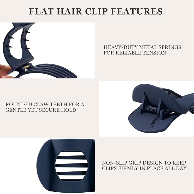 8 Pack Flat Hair Clips for Women, Matte Flat Claw Clips for Thick & Thin Hair No-Slip Strong Hold Hair Barrettes, French Duckbill Styling Accessories for Women