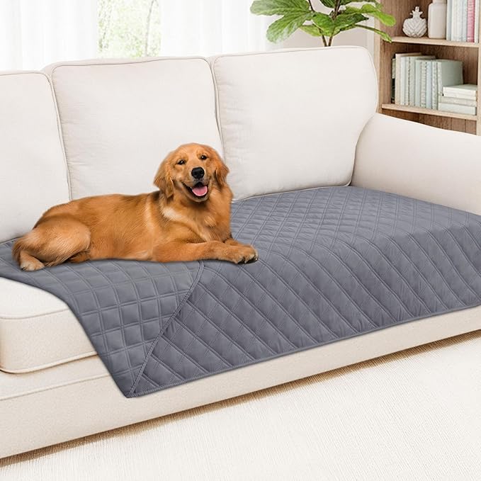 Smiry Waterproof Dog Bed Cover Pet Blanket, Soft Washable Dog Blanket for Furniture Bed Couch Sofa Reversible, Checkered (40"x90", Grey/Grey)