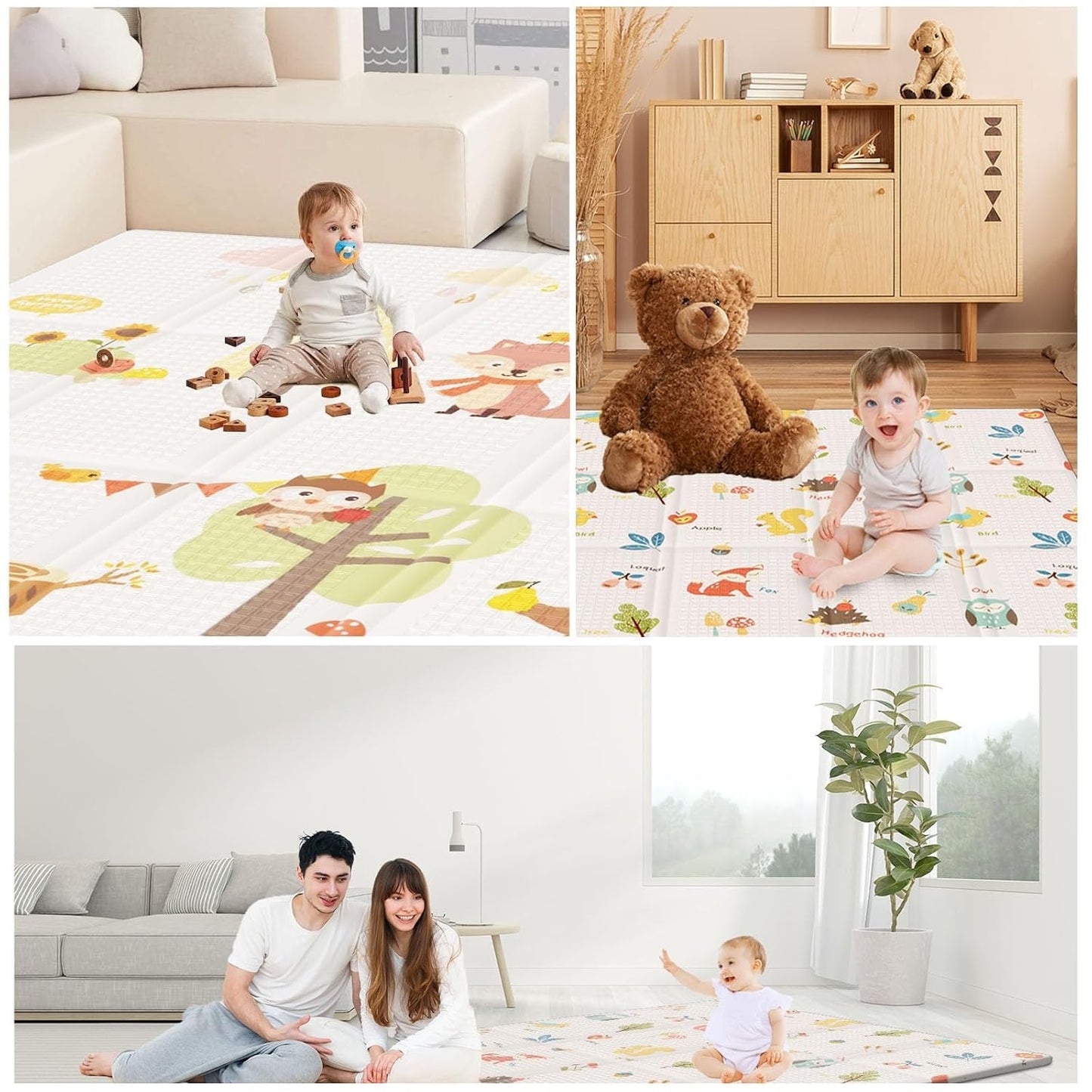 XVISHX Baby Play Mat, 50 x 50 Inch Play Mat Perfect for Use Baby Playpen, Foldable Baby Foam Playmat for Floor, Portable Waterproof Activity PlayMats for Babies, Infants and Toddlers