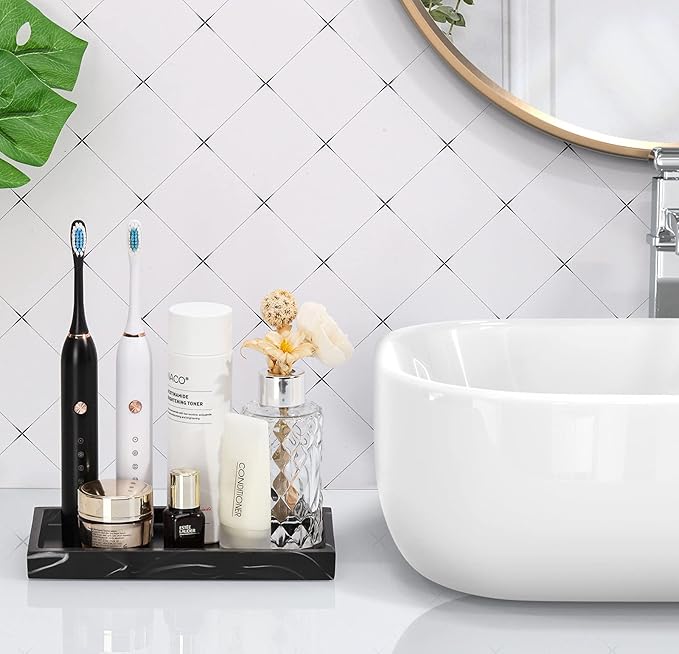 Luxspire Bathroom Vanity Tray, 8 x 4 inch Resin Dresser Jewelry Ring Dish Tank Storage Kitchen Sink Countertop Organizer Plate Holder for Perfume Soap Towel Bathroom Accessories, Mini, Ink Black