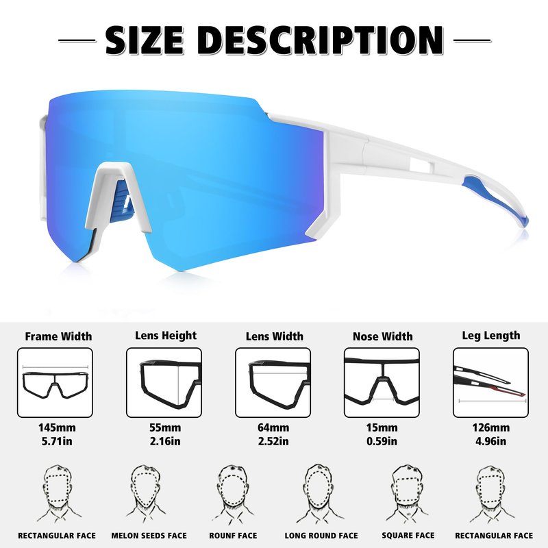 STORYCOAST Polarized Sports Sunglasses for Men Women,Driving Fishing Cycling Mountain Bike Sunglasses UV400 Protection White Frame-Ice Blue Mirror Lens