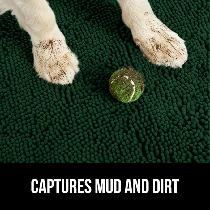 GORILLA GRIP SoakSTOPPER Dog Door Mat, 36x24 Machine Washable Rug Absorbent Doormat Captures Moisture Mud Dirt, Quick Dry Soft Chenille Entryway Rugs Indoor Entrance Mats for Dog Paws, Deep Green