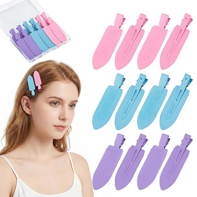 Obeoby 12-Pack No Crease Hair Clips, No Bend Hair Clip for Styling & Makeup, 2.76 Inch Metal Barrettes for Women Girls - Secure Bangs, Manage Stray Hair, Salon & Everyday Use (blue, pink, purple)