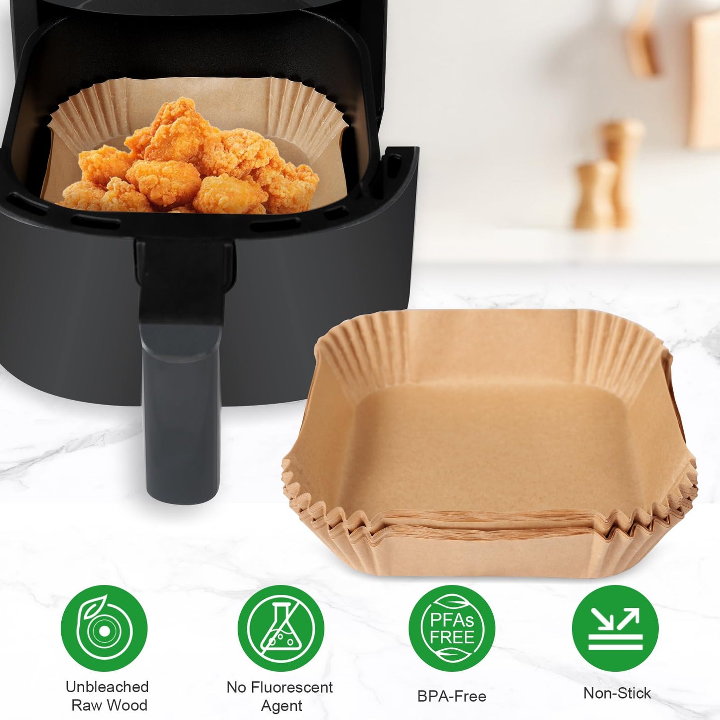 Small Air Fryer Liners Disposable Compatible with COSORI Air Fryer 2.1 Qt, 175 PCS Unbleached Parchment Paper 1-2 qt Small Air Fryer Liners Disposable for COSORI Accessories Non-Stick Baking Paper