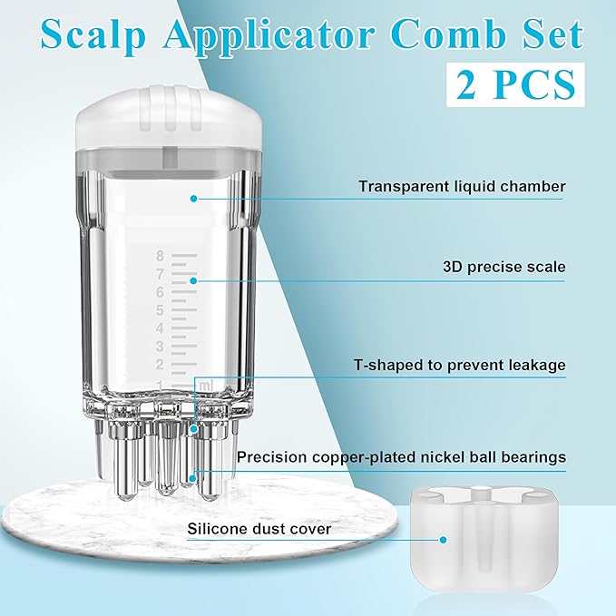 2 PCS Minoxidil Applicators with Cleaning Brush and Dropper, Anglecai Scalp Applicator Comb for Hair Oil Applicator Brush, Minoxidil Brushes for Scalp Applicator Comb for Hair Growth (White+Blue)