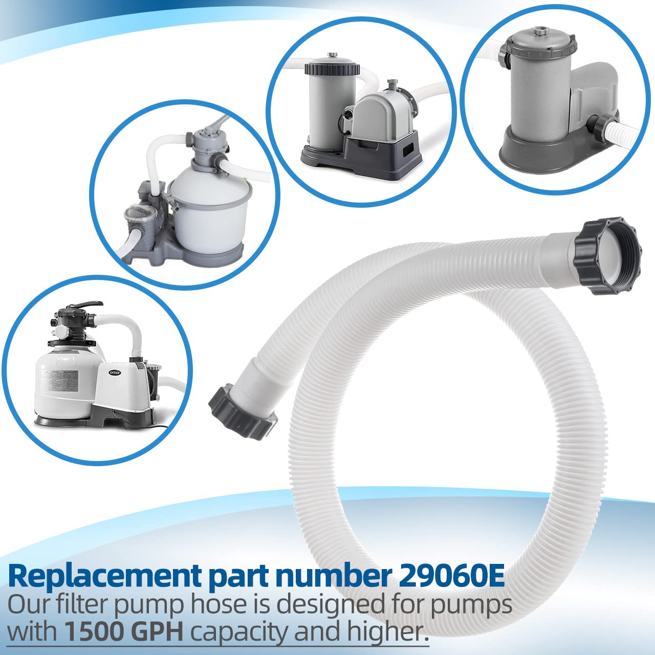 1.5" Diameter 29060E Pool Pump Replacement Hose for Intex Filter Pumps Sand Pump & Saltwater Systems - 59" Long(1 Pack)