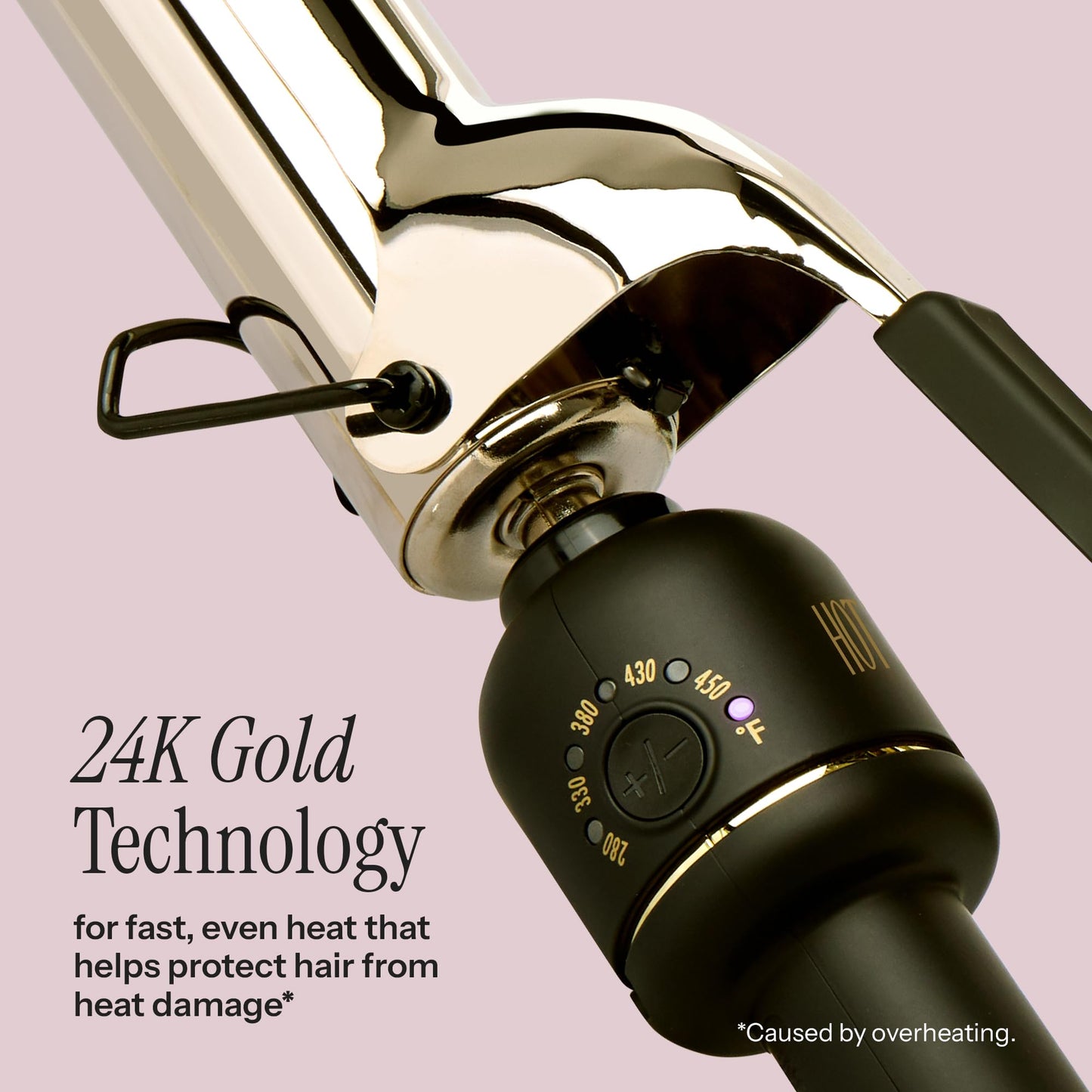 HOT Tools 24K Gold Professional 2" Extended Barrel Curling Iron with Clamp for Loose Curls - 24K Gold Technology for Long-Lasting Results & Longer Barrel for Easy Styling