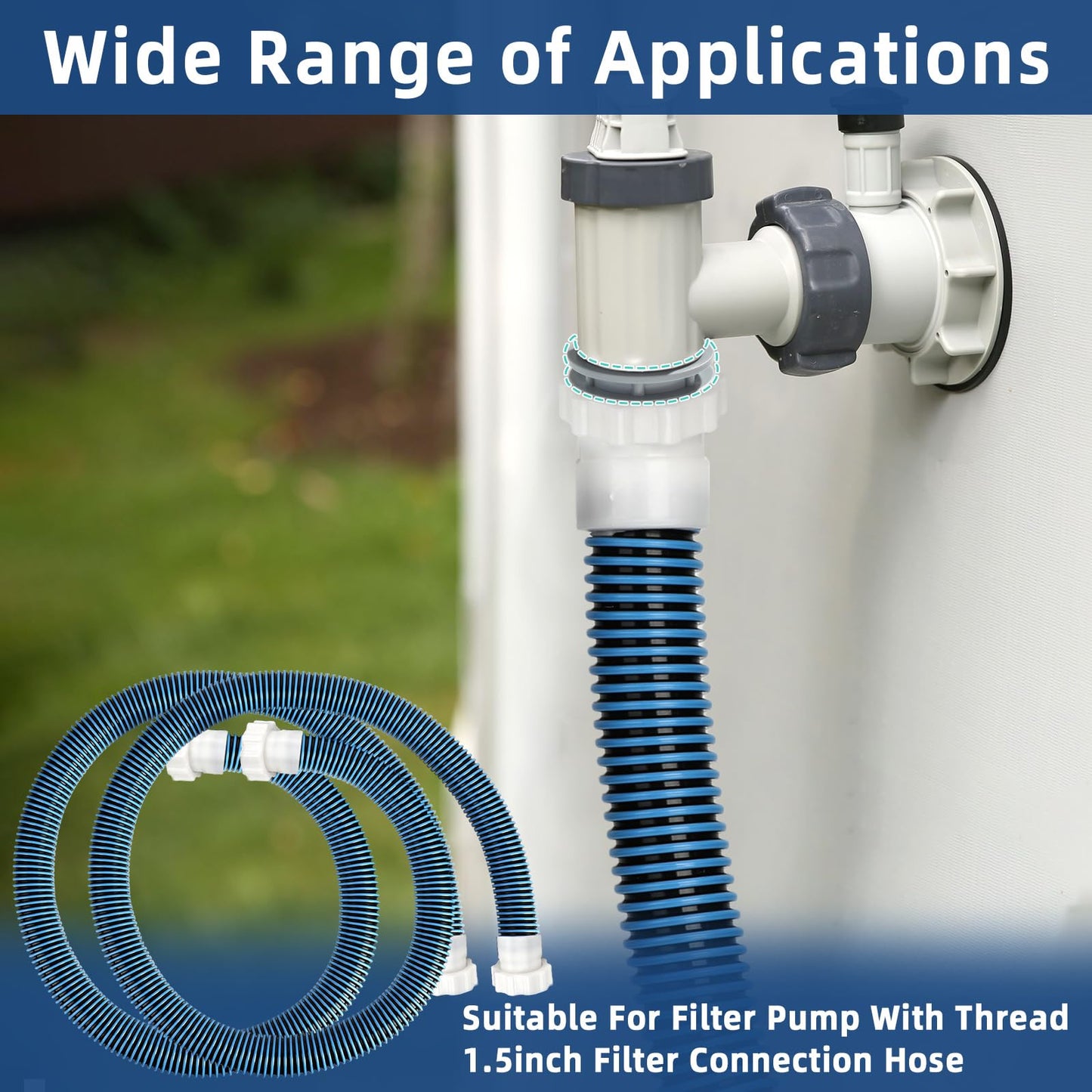 2 Pack 2026 Upgrade EVA Pool Hose with 40mm Hose to 1 1/2 Inch Inlet/Outlet Adapter Conversions for Above Ground Pools 6ft Long Swimming Pools Replacement Filter Hoses for Pool Pumps(Blue)