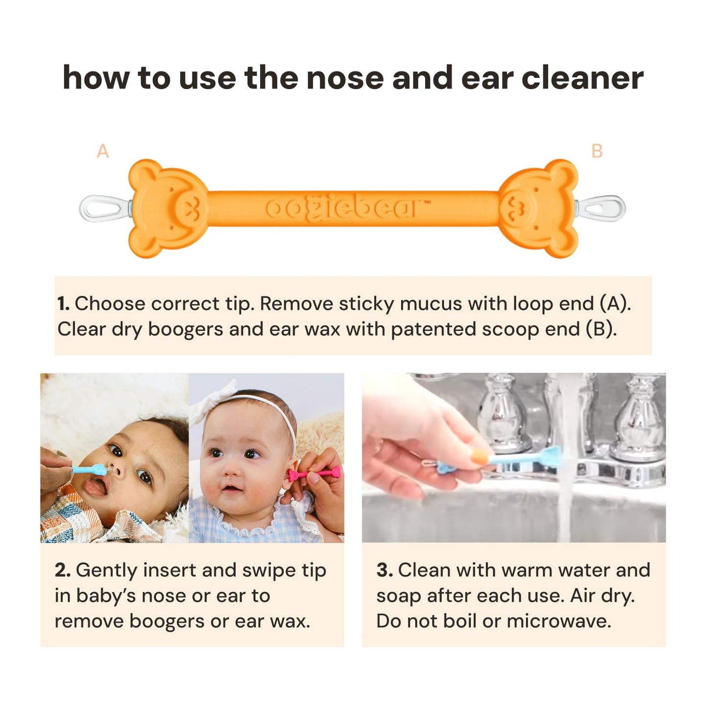 oogiebear: Baby Nose Cleaner & Ear Wax Removal Tool - Safe Booger & Earwax Removal for Newborns, Infants, Toddlers - Dual-Ended - Essential Baby Stuff, Diaper Bag, 2-Pack Orange with case