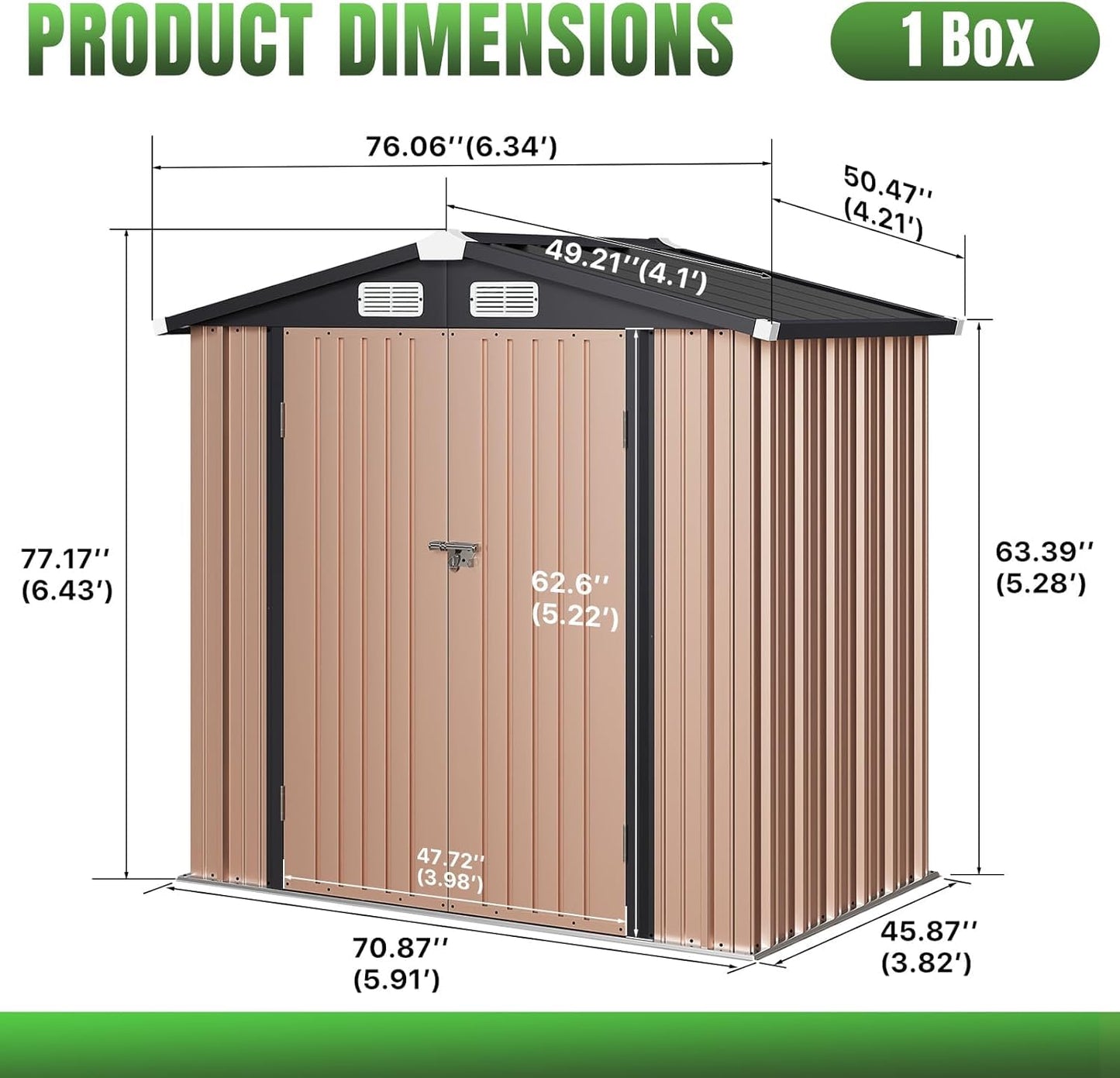 Aoxun 6'x4' Outdoor Metal Storage Shed with Lockable Door- Ideal for Tools, Garden Equipment & Bikes, Perfect for Patio Placement(Base Included/Brown)
