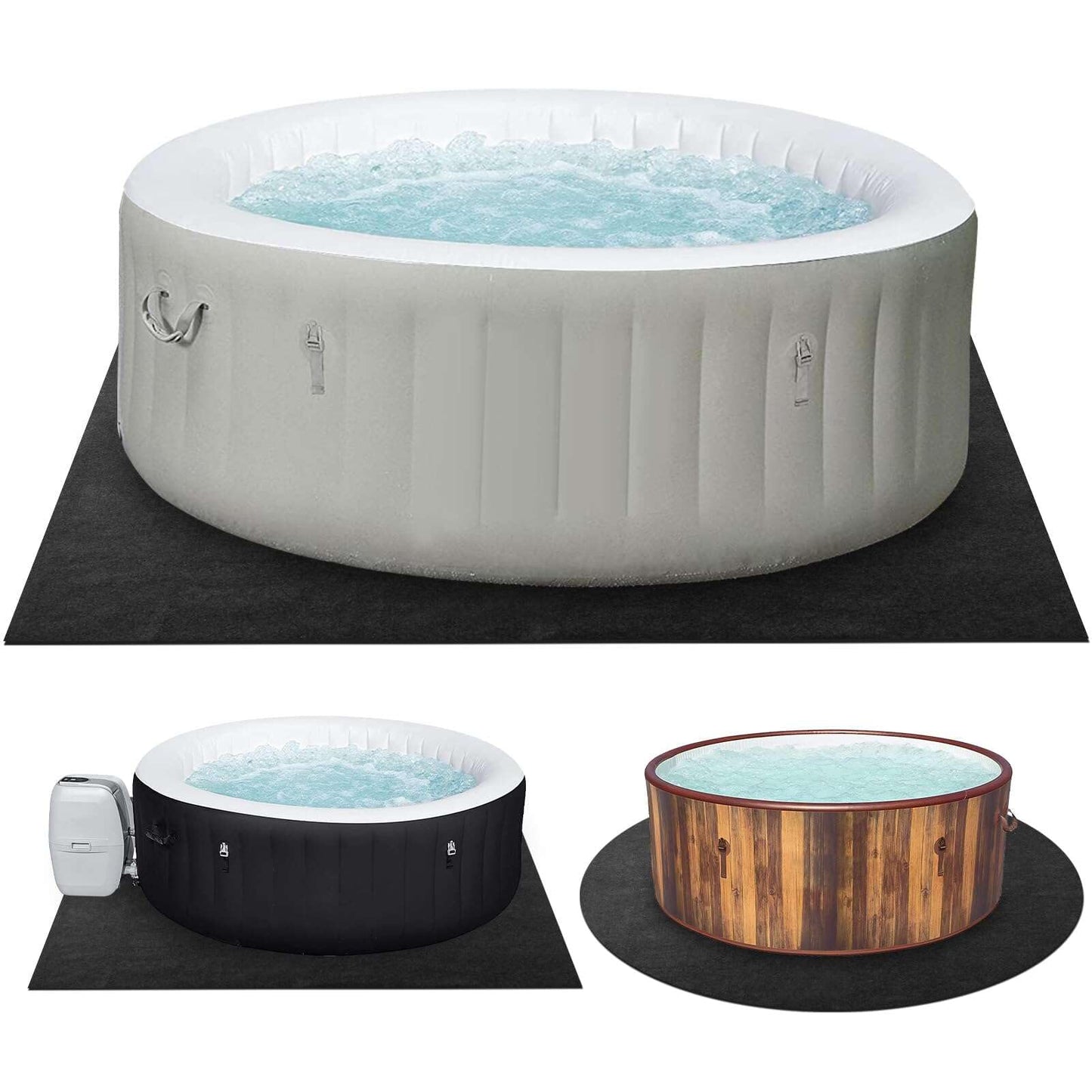 TIXANF 100x100 Inch Hot Tub Mat, Inflatable Hot Tub Mat, Large Washable Floor Protection Mat, Portable Spa Pool Accessories, Waterproof Non-Slip Underlining Absorbent Spa Pool Floor Base Protection