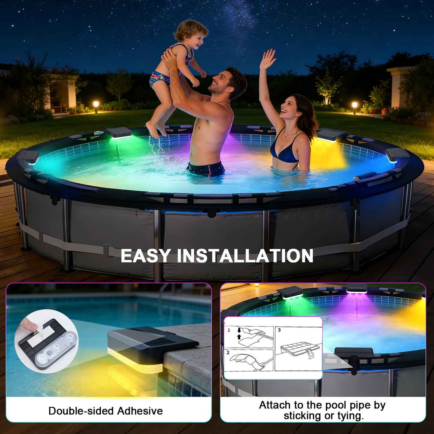 8Packs Solar Pool Lights for Above Ground & In-Ground Pools, 11 Lighting Modes, RGB Outdoor Waterproof Swimming Pools Night Light