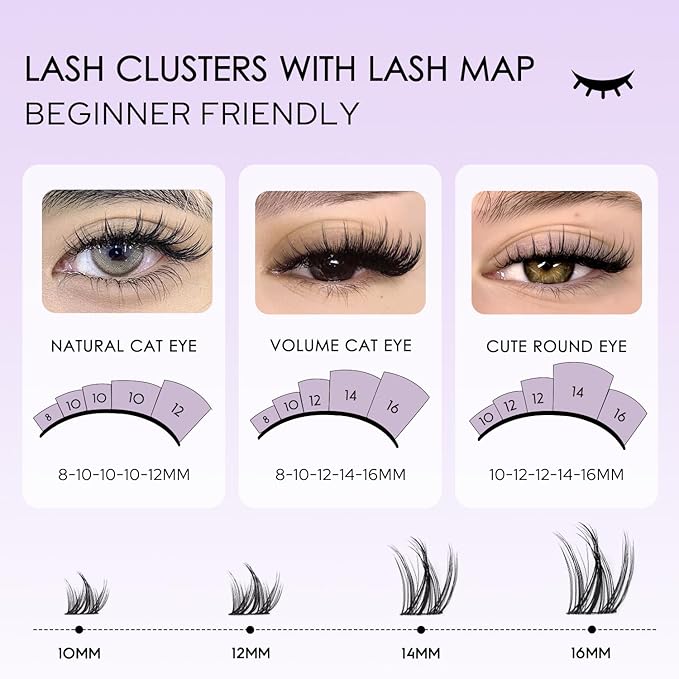 SOFENIDA Natural Lash Clusters Manga Lash Clusters 8-16mm Cluster Eyelash Extensions Eyelash Extension Individual Lash Wispy Eyelashes Clusters
