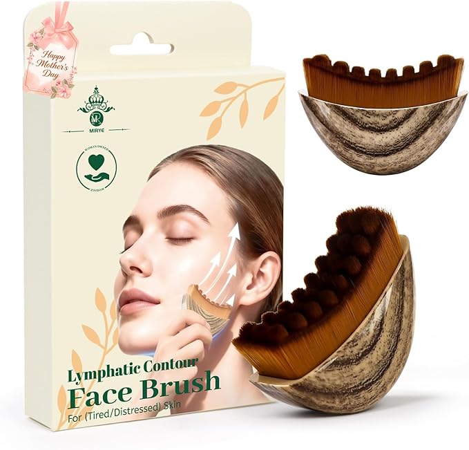 2026 New Lymphatic Contour Face Brush, 2 PCS Manual Lymphatic Drainage Massager, Natural Makeup Brushes with Durable Soft Bristles, Ergonomic Facial Cleansing Brush for Sculpting L