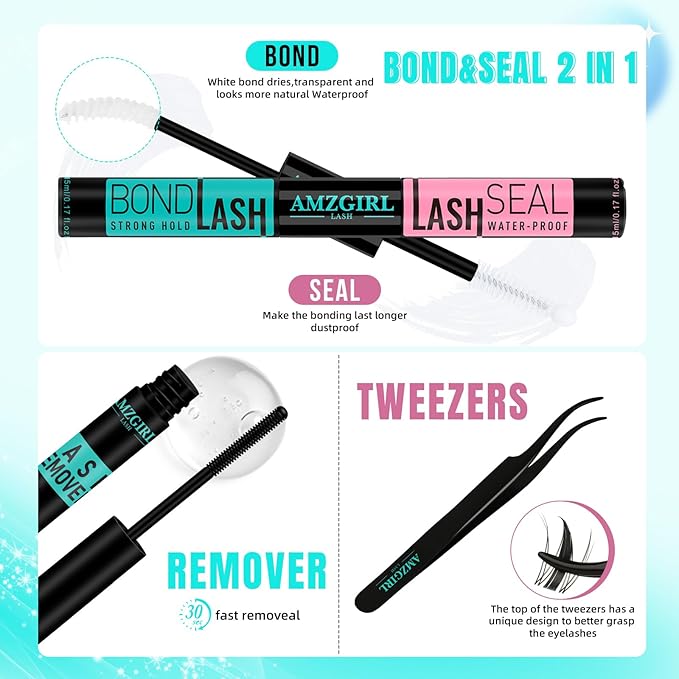 Manga Lash Clusters Kit 144PCS Fairy Eyelash Extension Kit with Lash Bond and Seal, Fake Eyelashes Clusters with Invisible Lashes Band, Lash Glue Remover and Lash Applicators (8-16mm Kit,White Bond)