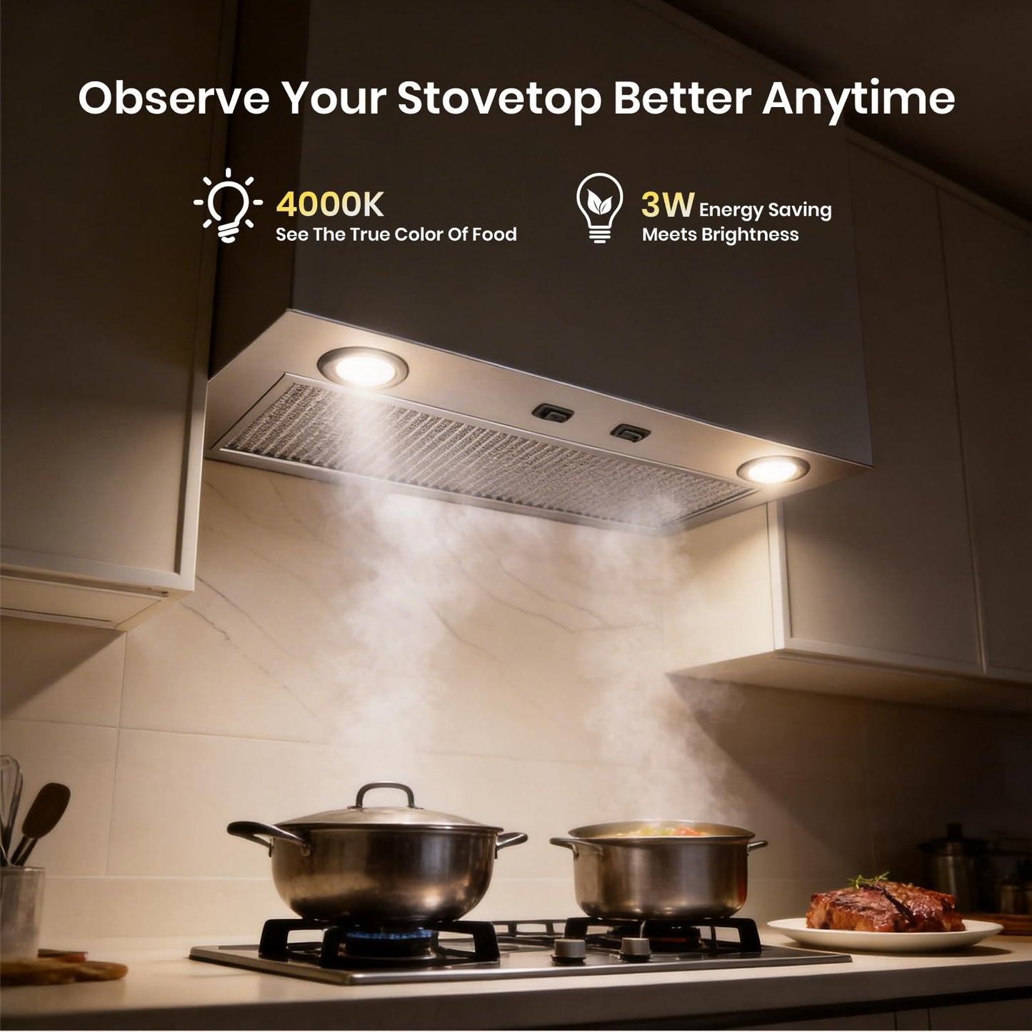 Upgraded PM300SS 21 Inch Insert Range Hood - Max 300 CFM Airflow, Custom Power Pack Vent Insert with 2-Speed Exhaust Fan & LED Light