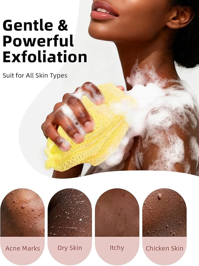 Cleangor 2Pcs African Net Sponge Authentic with Knots - Exfoliating Body Scrubber for All Skin Types, African Bath Sponge, Wash Cloth, Gentle Exfoliation Shower Rag for Women Daily Use