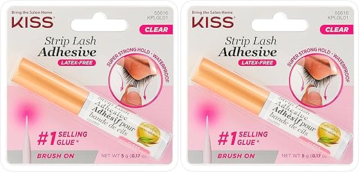 KISS Lash Adhesive, Lash-Glue, 24hr Strip Eyelash Adhesive, Clear, Includes Lash-Adhesive, Long Lasting Wear, Can Be Used with Strip Lashes and Lash Clusters (Pack of 2)