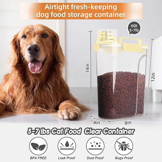 5Lbs Airtight Cat Dog Food Storage Container with Upgraded Large Nozzle BPA-Free, Pet Food Storage Containers for Rice, Grain, Pet Food, Flour, Dog Treat Storage (Light Yellow, 5L-1pack)