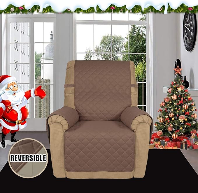 Easy-Going Recliner Sofa Slipcover Reversible Sofa Cover Water Resistant Couch Cover Furniture Protector with Elastic Straps for Pets Kids Children Dog Cat (Recliner, Brown/Beige)