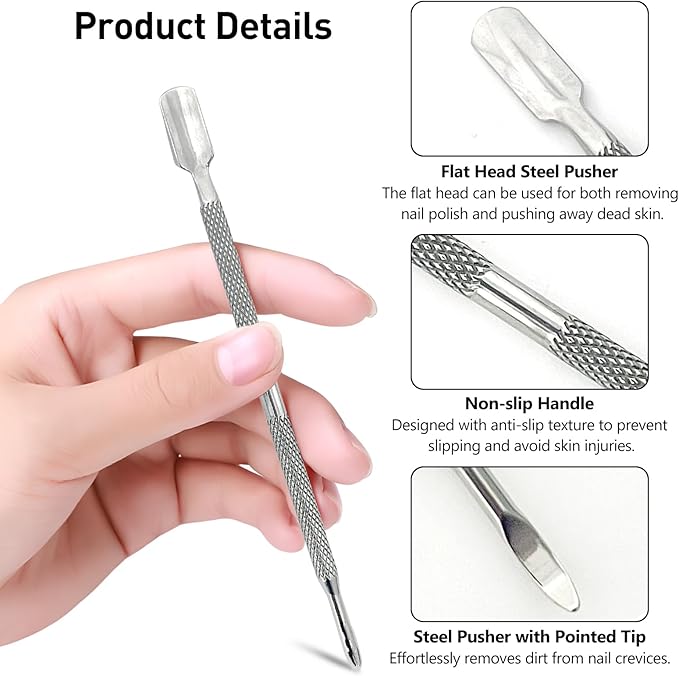 5-Piece Dual-Sided Cuticle Pusher Set - Professional Stainless Steel Manicure Pedicure Nail Care Tools