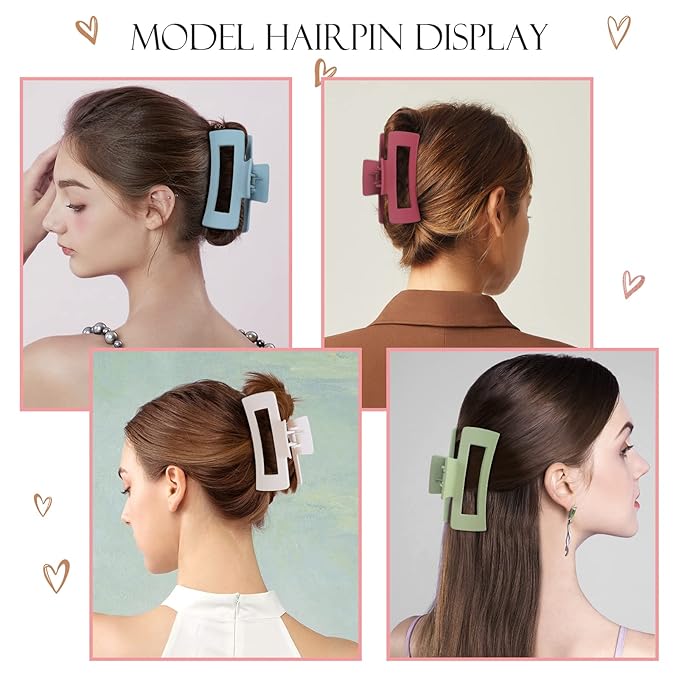 Mandydov 8 Pcs Large Hair Claw Clips 4.1 Inch Non-slip Big Square Matte Claws Leopard Print for Women, Strong Hold Banana Clips for Thick Thin Hair