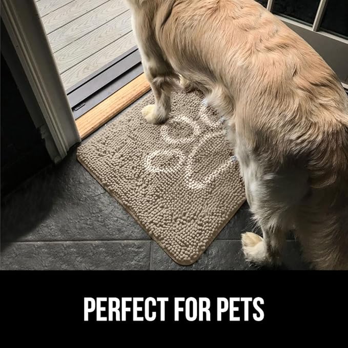 GORILLA GRIP SoakSTOPPER Dog Door Mat, 36x24 Machine Washable Rug Absorbent Doormat Captures Moisture Mud Dirt, Quick Dry Soft Chenille Entryway Rugs Indoor Entrance Mats for Dog Paws, Beige Ivory
