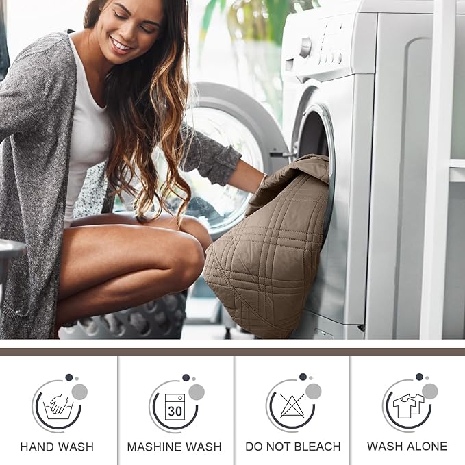 TAOCOCO 100% Waterproof Recliner Chair Cover, Oversized Recliner Covers for Large Recliner Chair with Double Straps, Non Slip Reclining Chair Cover for Kids, Pets(28'', Taupe)