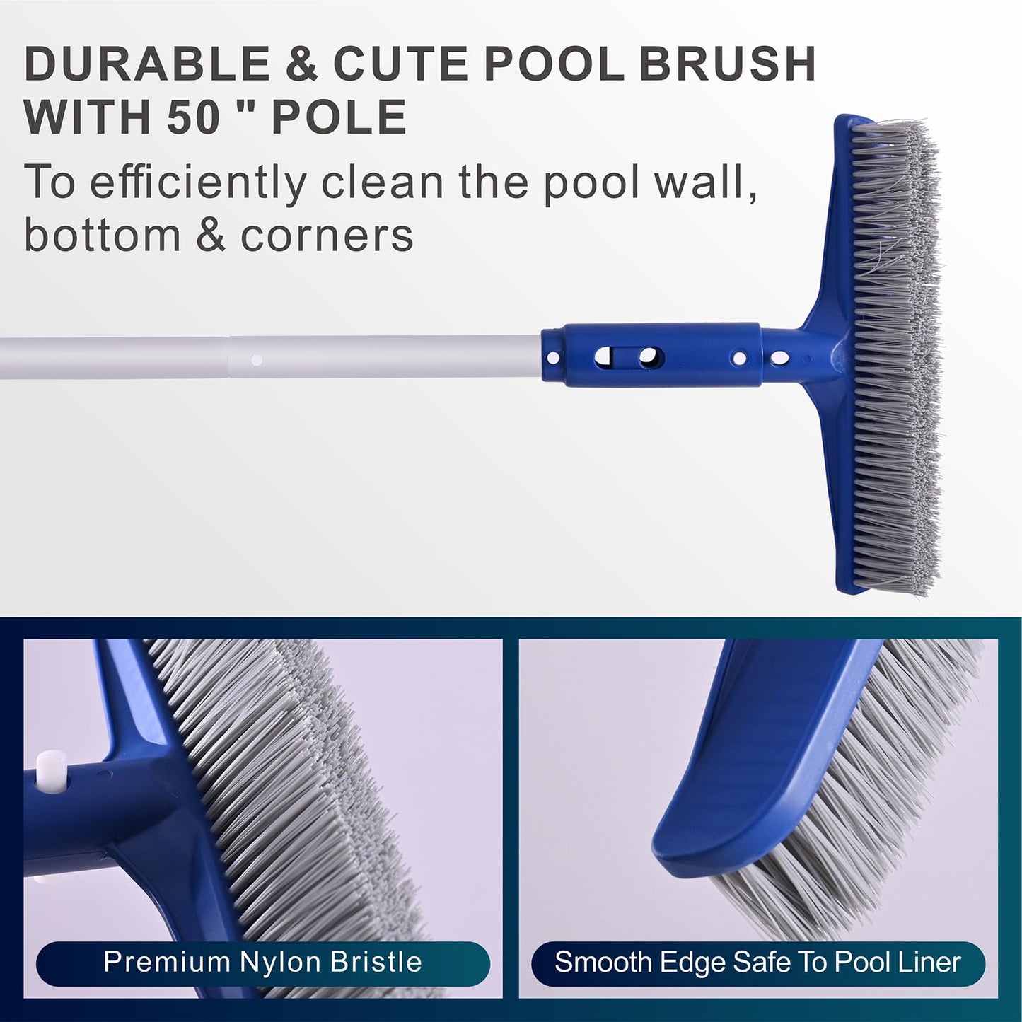 POOLAZA Pool Skimmer Net & Pool Brush Head with 50'' Aluminum Pool Pole