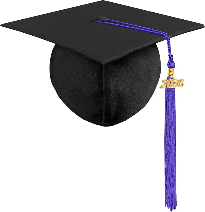 Graduation Cap with 2026 Tassel Year Charm Black Graduation Cap for High School & Bachelor