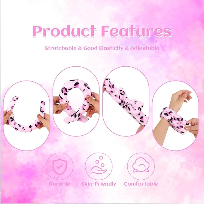 6 Pcs Terry Cloth Headbands and Wristbands - Sponge Puffy Headband for Skincare, Makeup Removal, and Shower