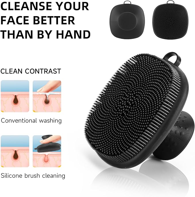 Face Scrubber, SANLESS Silicone Face Scrubber for Men Facial Cleansing Brush, Manual Waterproof Face Wash Brush for Exfoliating and Deep Cleansing - Black