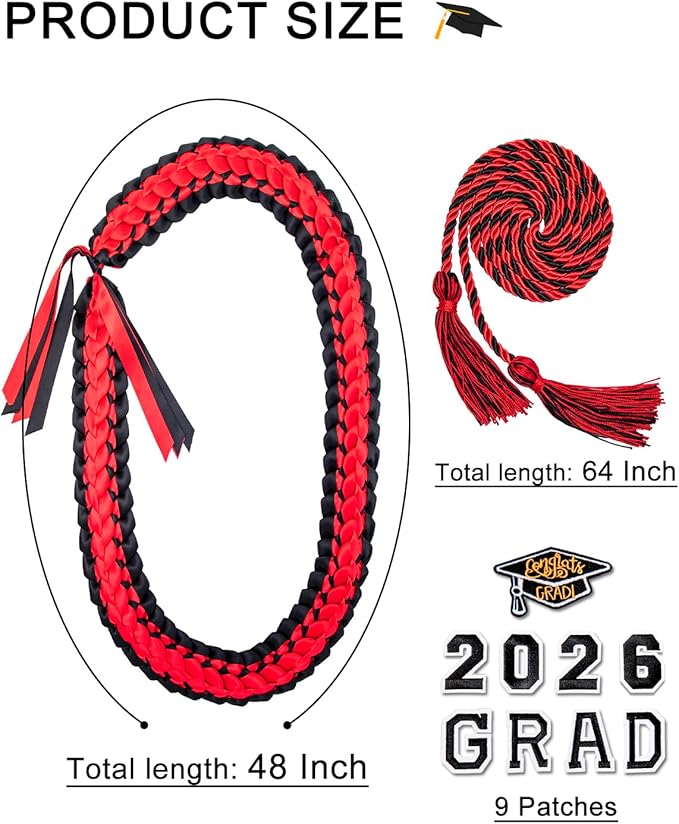 ALKB 2026 Graduation Lei Set - Two-Tone Braided Ribbon with Honor Cord, Unisex Graduation Gift for Graduates, Polyester
