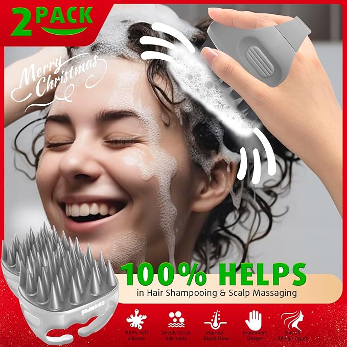 Cbiumpro 2-Pack Scalp Massager Shampoo Brush, Ultra Soft Silicone Scalp Scrubber Exfoliator Brush for Hair Growth & Dandruff Removal - 100% Fit All Hair Types
