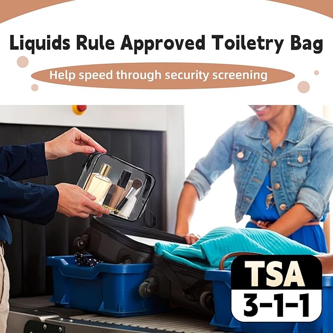 Clear Makeup Bag,2 Pack TSA Approved Toiletry Bag Travel Toiletry Bag Hanging Makeup Cosmetic bag for Women Men (Black).